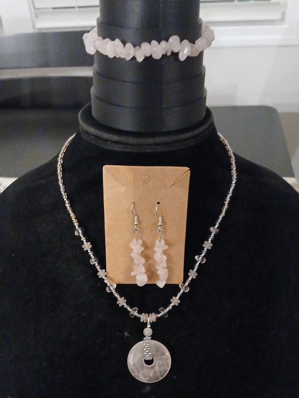 Delicate Pink Rose Quartz Necklace, Bracelet & Earring Set